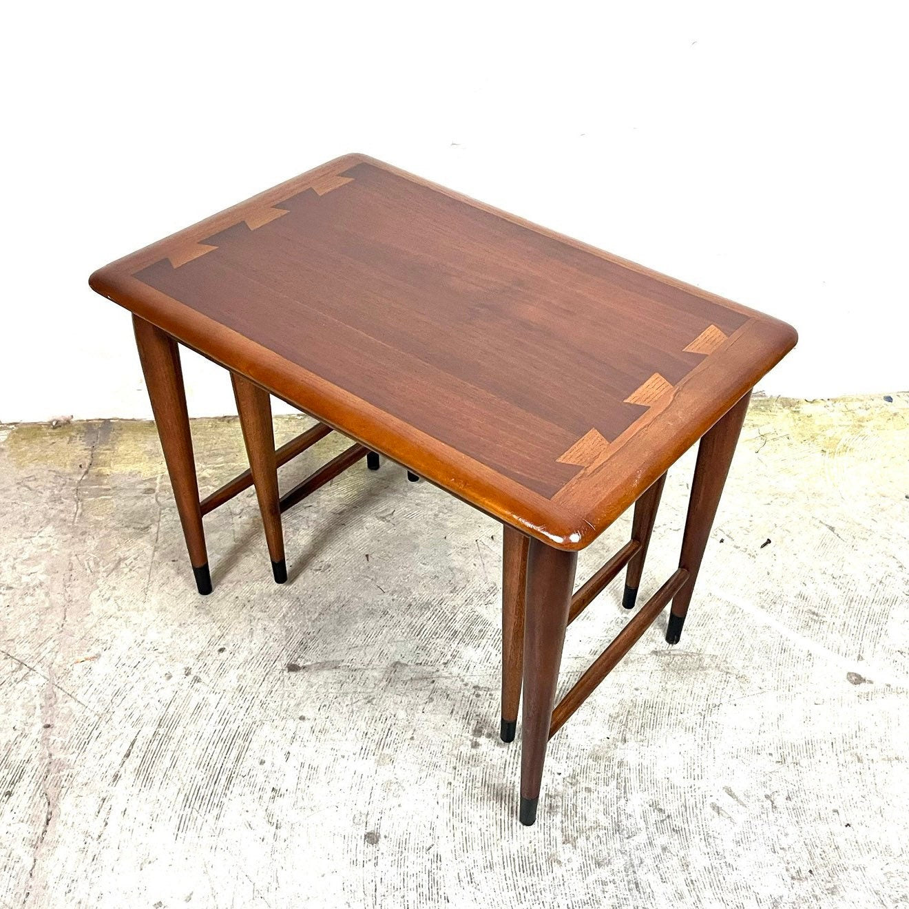 Lane Acclaim Mid Century Modern Walnut Nesting Table Set Pair c. 1960s