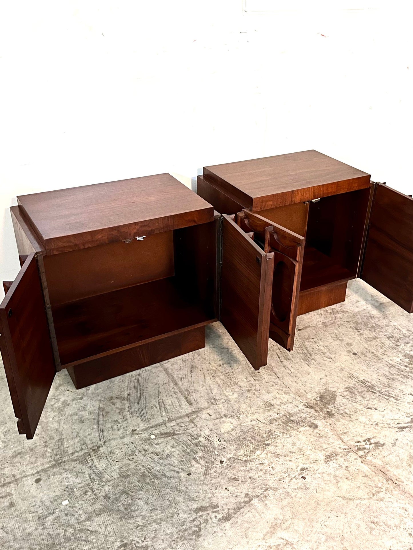 Tobago Furniture Pair of Mid Century Modern Brutalist Nightstands c. 1970s
