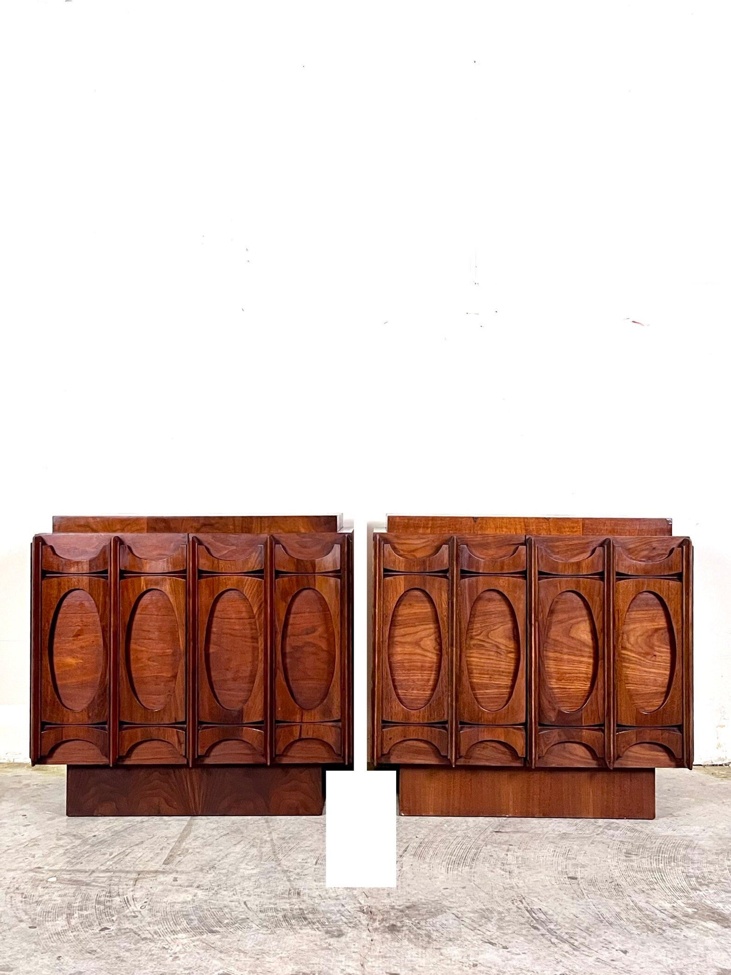 Tobago Furniture Pair of Mid Century Modern Brutalist Nightstands c. 1970s