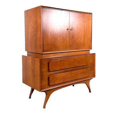 Vintage 1960s Mid Century Modern Sculpted Highboy Gentlemen’s Dresser — front view