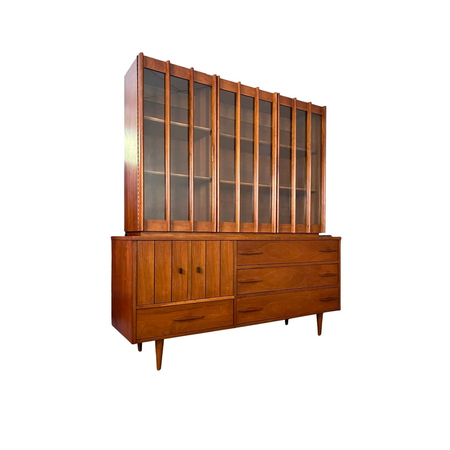 Young Manufacturing Mid Century Modern Sculpted 2 Piece China Cabinet Hutch c. 1960s
