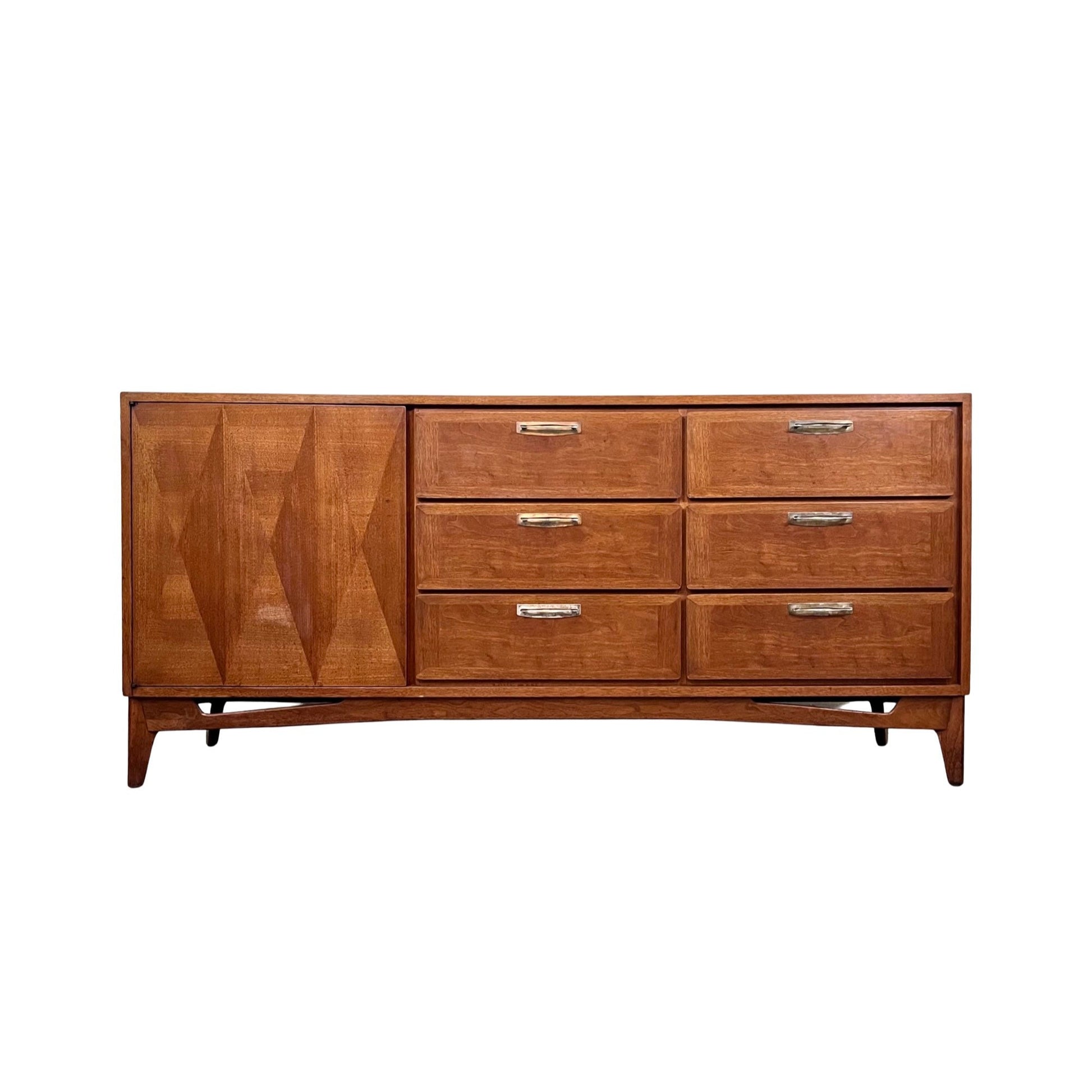 Red Lion Mid Century Modern Vintage Lowboy 9 Drawer Mahogany Parquetry Dresser c. 1950s Red Lion Mid Century Modern Vintage Lowboy 9 Drawer Mahogany Parquetry Dresser c. 1950s
