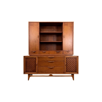 Lane Perception Mid Century Modern Vintage 2 Piece China Hutch & Bu... — Walnut construction, front view