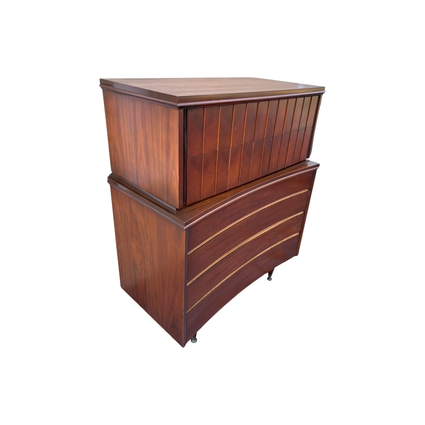 Unaugusta Mid Century Modern Vintage Concave Highboy 6 Drawer Dresser c. 1960s