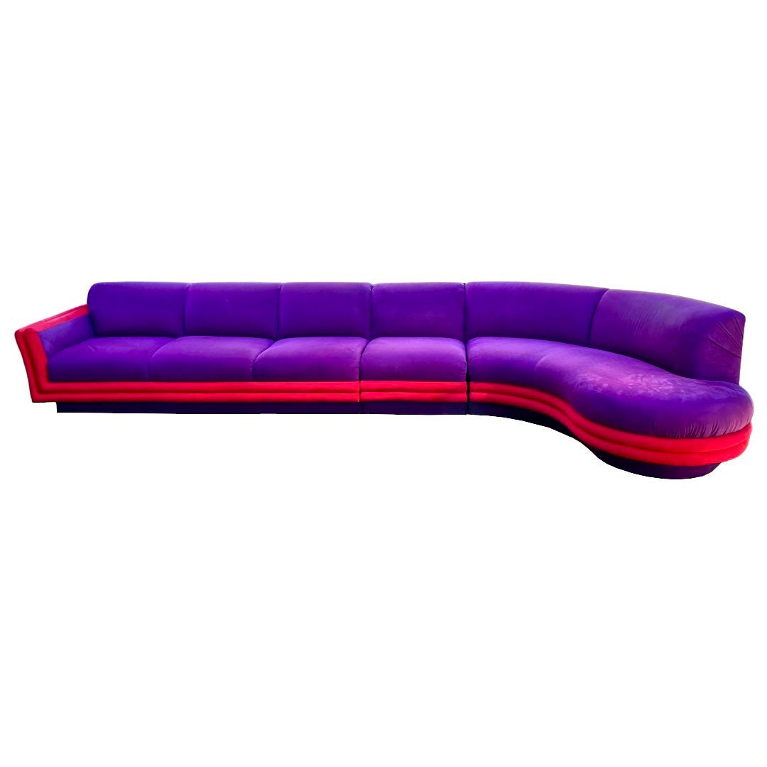 Vladimir Kagan for Weiman Red and Purple 3 Piece Sculptural Sectional Sofa C. 1990s