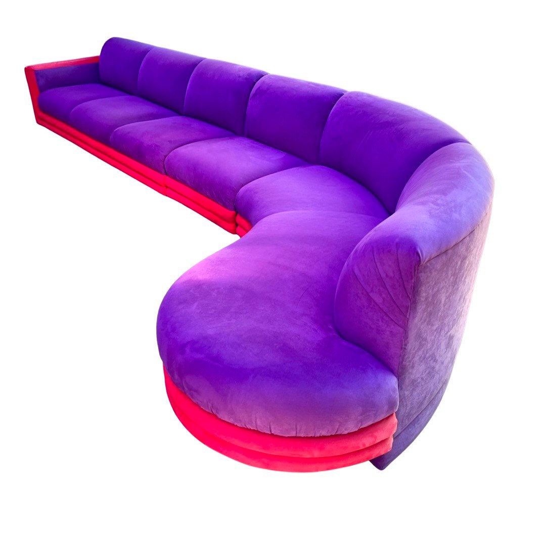 Vladimir Kagan for Weiman Red and Purple 3 Piece Sculptural Sectional Sofa C. 1990s