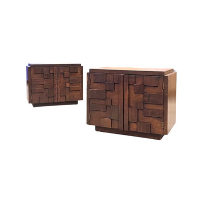 Lane Staccato Vintage Mid Century Modern Brutalist Pair of Nightsta... — front view