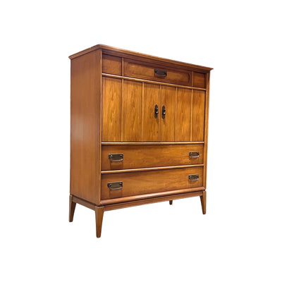 Thomasville Mid Century Modern Vintage Highboy 6 Drawer Dresser — Brass construction, front view