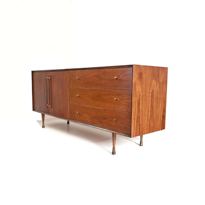 Danish Style Vintage Mid Century Modern 6 Drawer Lowboy Dresser c. ... — front view