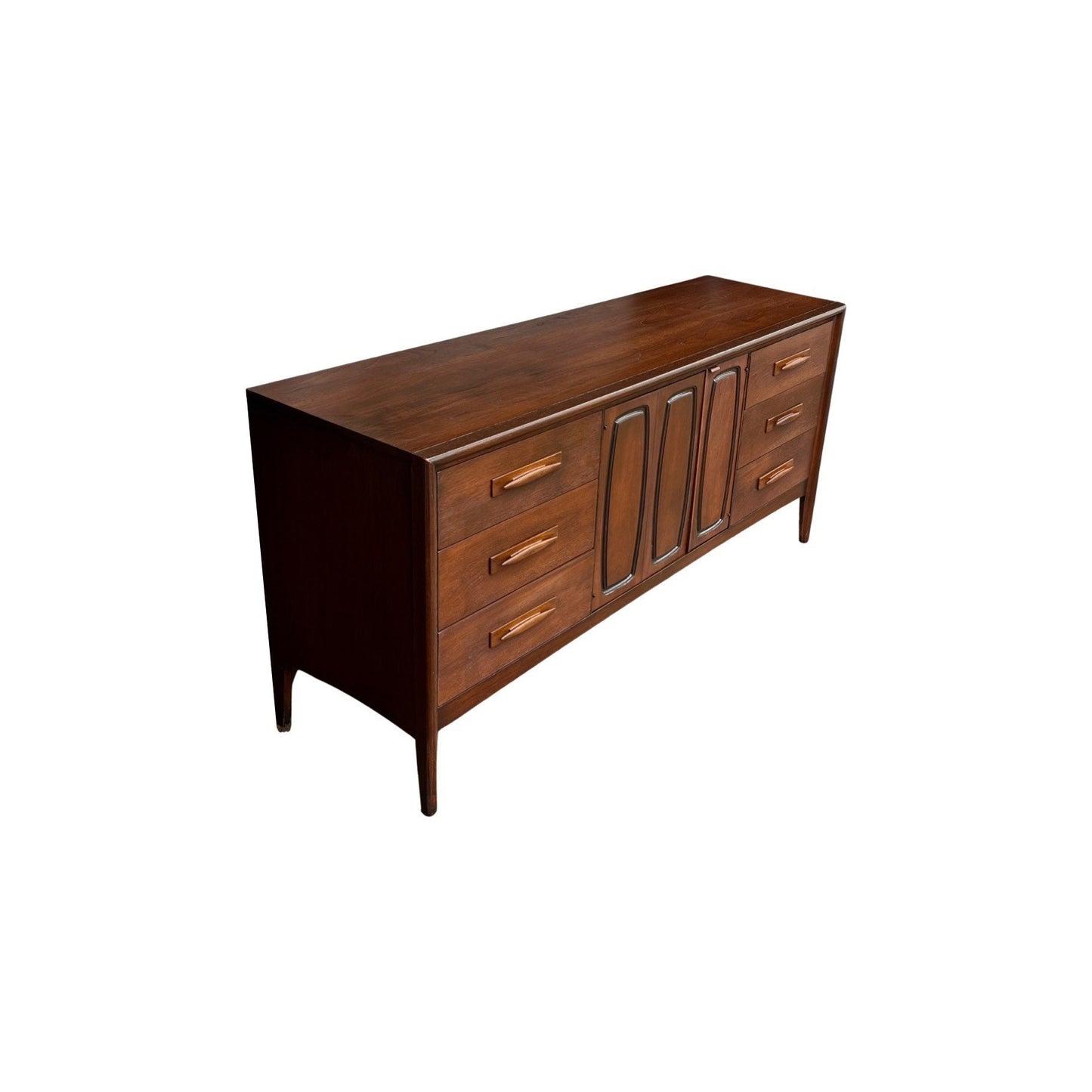 Broyhill Emphasis Mid-Century Walnut Lowboy Dresser - Top Side View