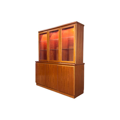 Rasmus Danish Mid Century Modern Lighted Teak China Cabinet Hutch c... — teak construction, front view