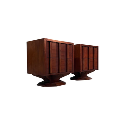 Vintage Mid Century Modern Brutalist Pedestal Pair of Nightstands c... — front view