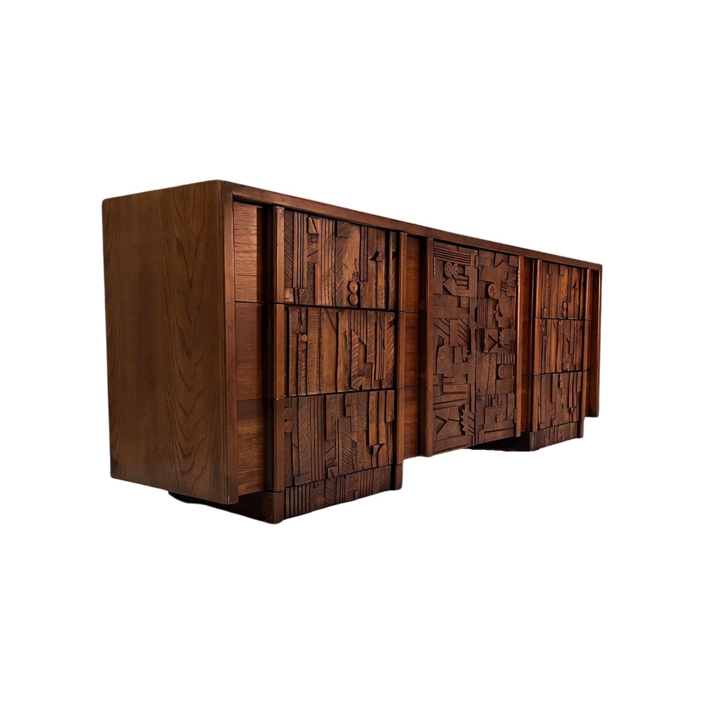 Lane Pueblo Mid Century Modern Brutalist Lowboy Dresser c. 1970s