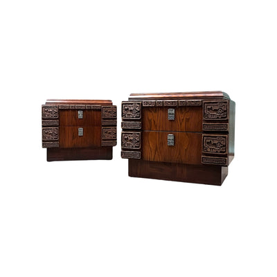 Mid Century Modern Canadian Brutalist Pair of Nightstands c. 1970s — oak construction, front view