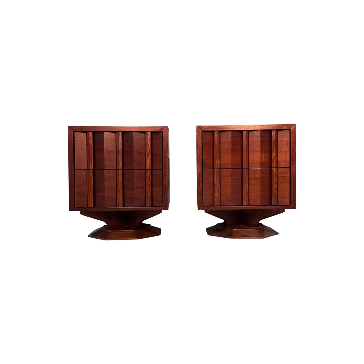 Vintage Mid Century Modern Brutalist Pedestal Pair of Nightstands c. 1970s