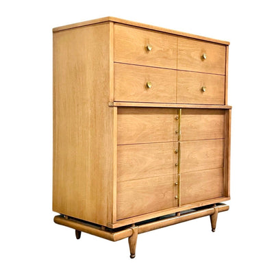 Kent Coffey The Sequence Mid Century Modern Highboy Dresser c. 1960s — brass construction, front view