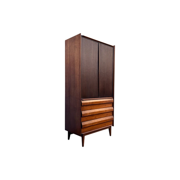 Lane First Edition Tall Mid Century Modern Gentlemen’s Armoire Dres... — walnut construction, front view