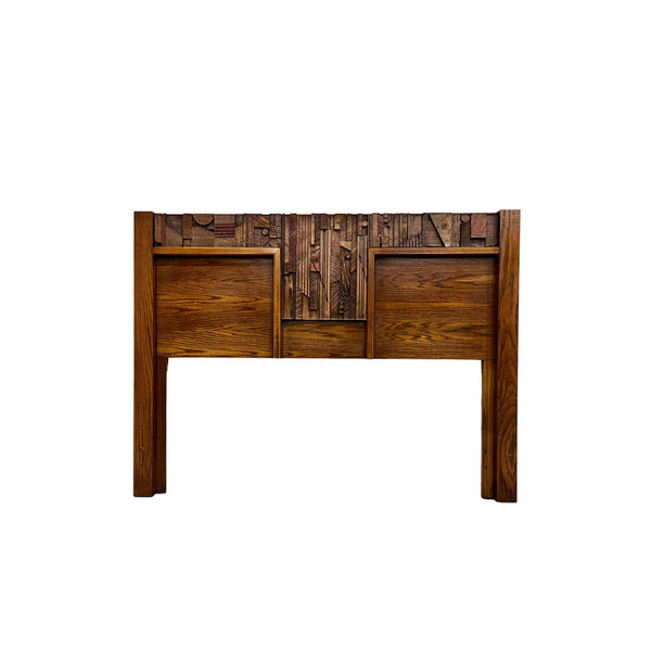 Lane Pueblo Brutalist Mid Century Modern Vintage Queen Headboard c.... — front view