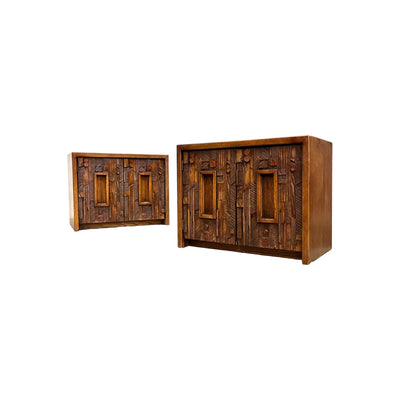 Lane Pueblo Brutalist Mid Century Modern Vintage Pair of Nightstand... — front view