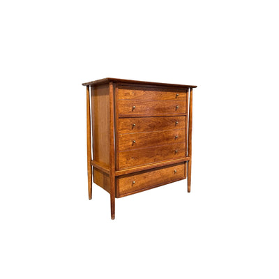 John Stuart Contempora Mid Century Modern Highboy Dresser c. 1950s — walnut construction, front view