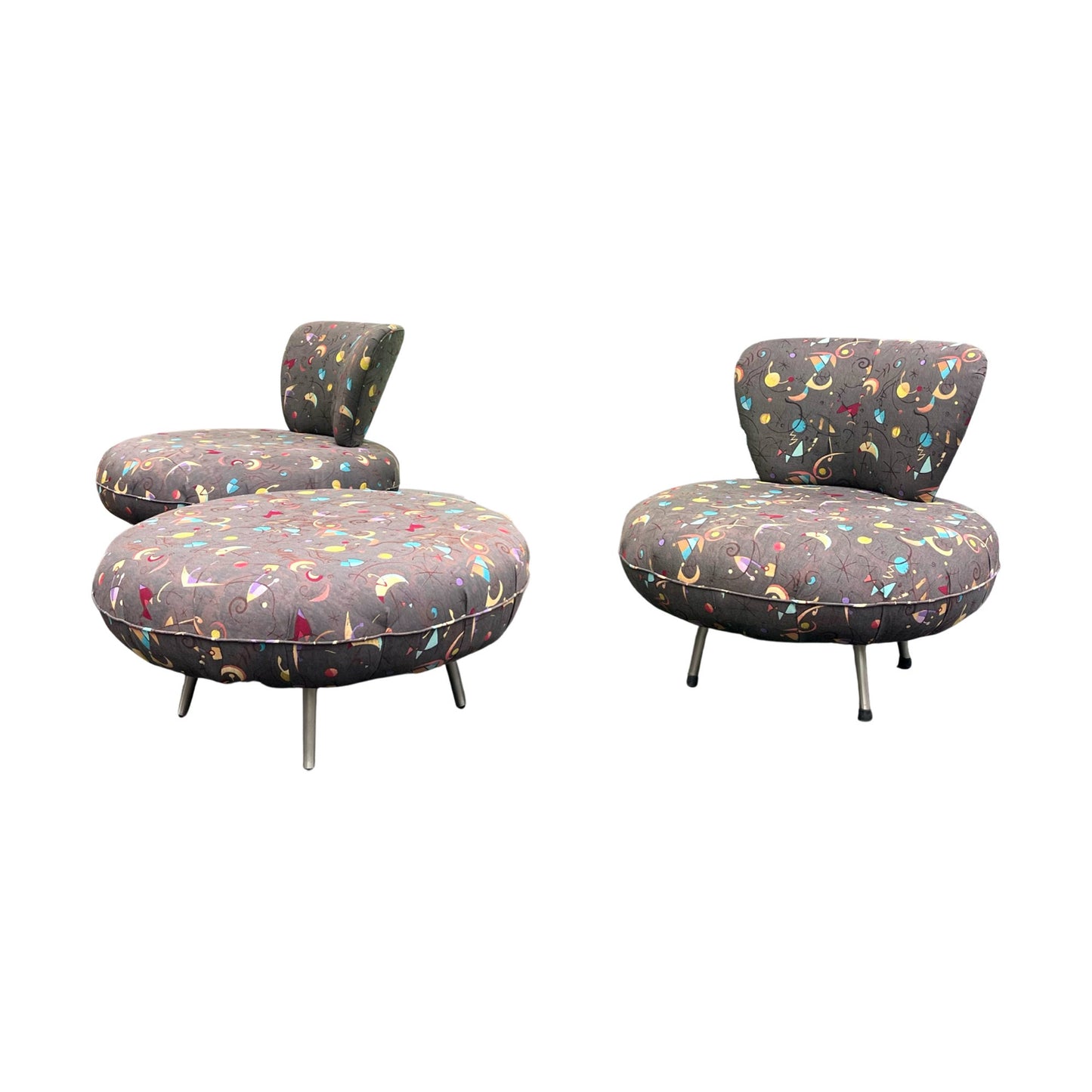 Contemporary Post-Modern 'Jupiter' swivel chairs and ottoman