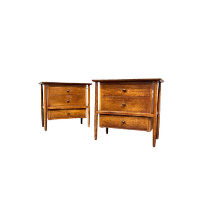 John Stuart Contempora Mid Century Modern Pair of Nightstands c. 1950s — walnut construction, front view