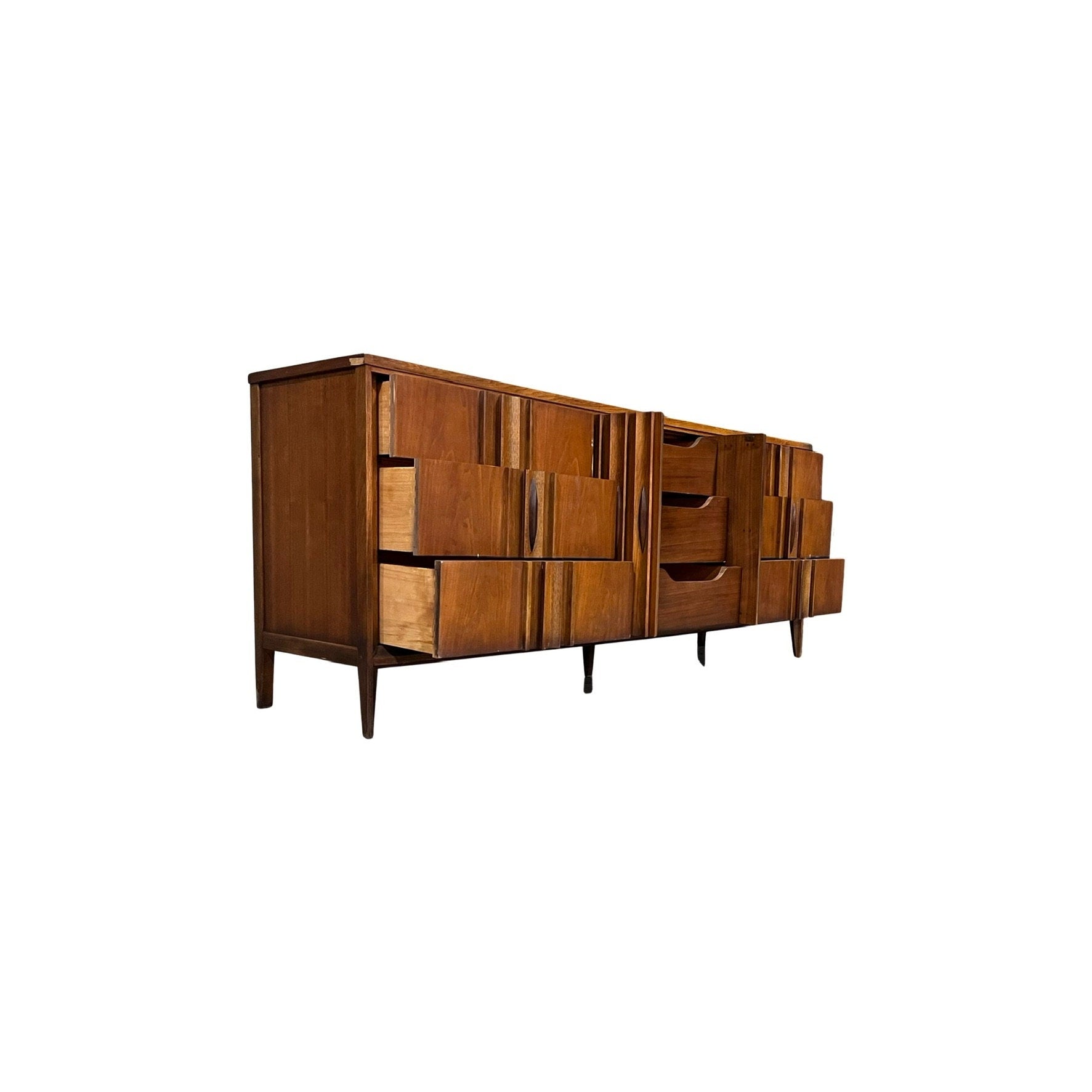thomasville mid century modern dresser Mid-Century Modern Burl Wood Highboy Dresser Dolphin & Flamingo