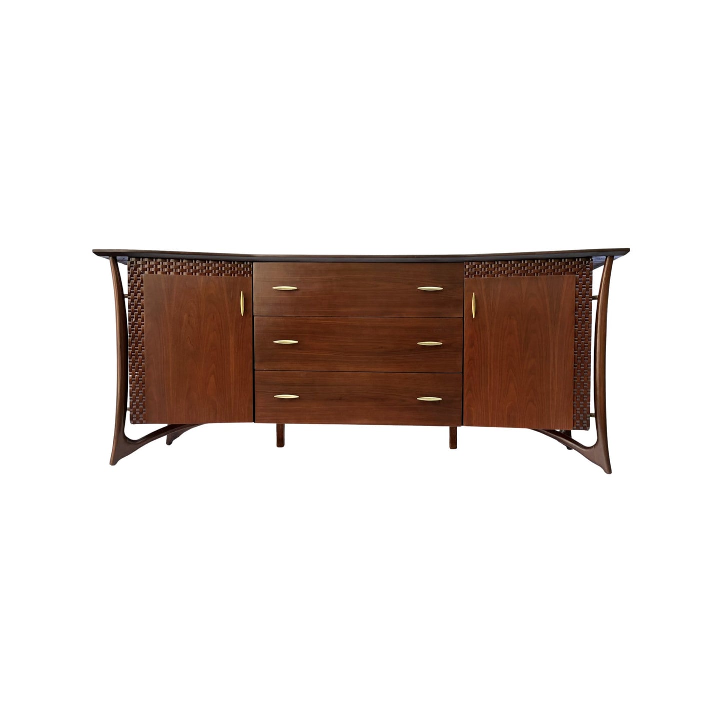 Piet Hein Walnut and Brass Mid Century Modern Lowboy Dresser - Front View