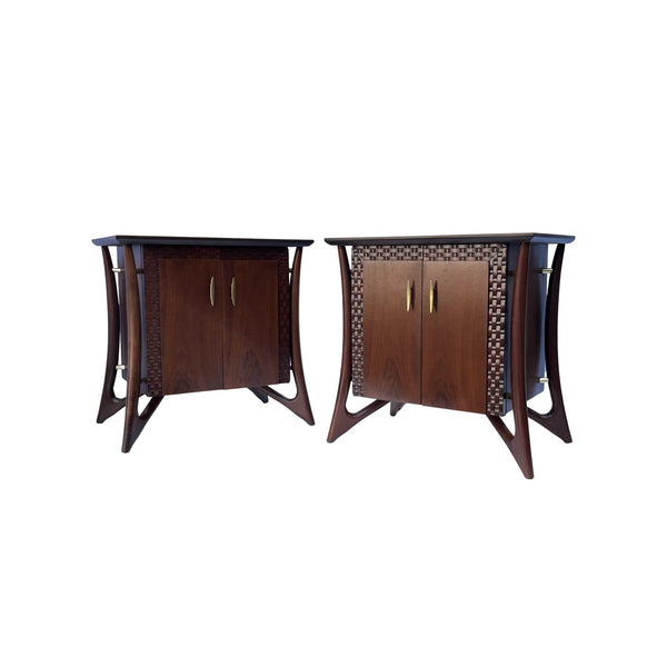 Piet Hein Vintage Mid Century Modern Sculptural Pair of Nightstands... — walnut construction, front view
