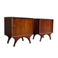 Close-Up of Vintage Mid Century Modern Nightstands with Minimalistic Door with Walnut Grain