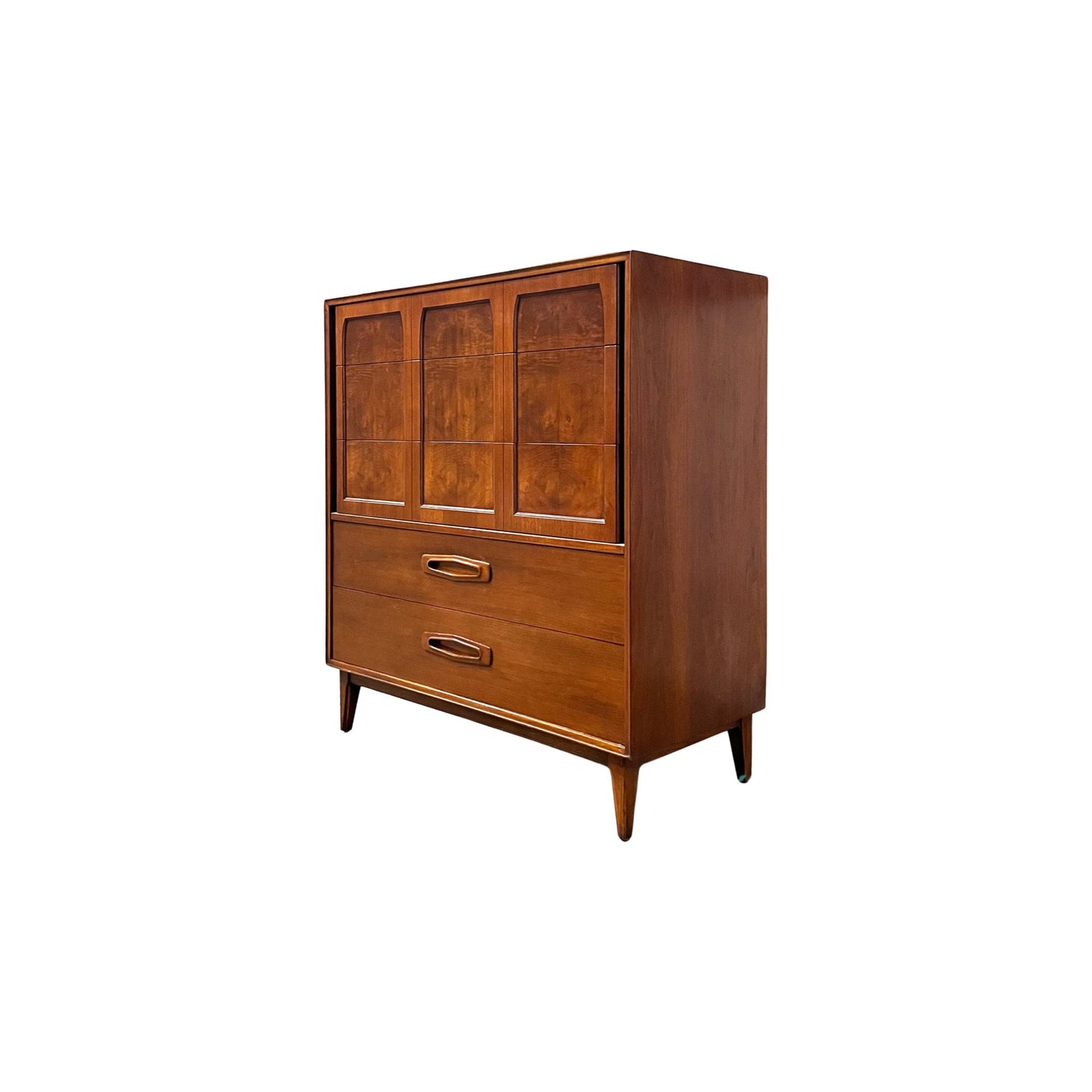 Sculpted Wooden Handles on Lower Drawers - Red Lion Furniture Vintage Highboy Dresser from the 1960s
