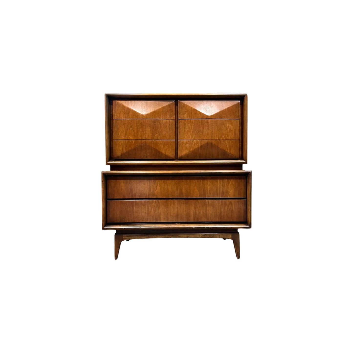 United Furniture Mid-Century Modern Diamond Front Highboy Dresser - Front View