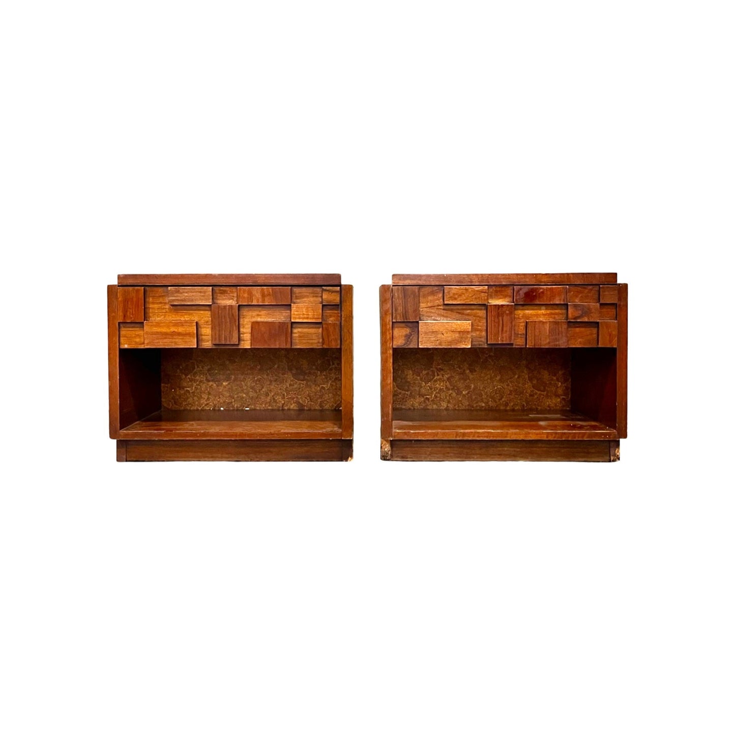 Vintage Mid-Century Modern Lane Brutalist Nightstands - Front View