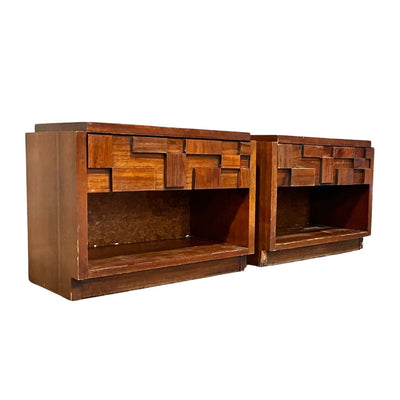 Lane Stacatto Vintage Mid Century Modern Brutalist Pair of Nightsta... — front view