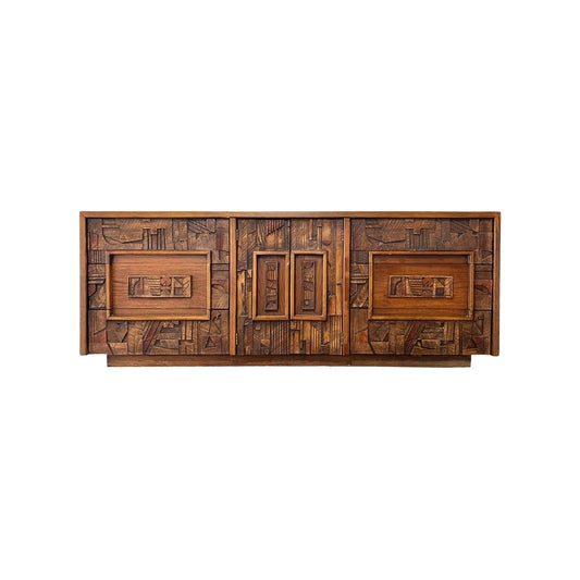 Lane Furniture Pueblo Line Lowboy Dresser - Front View of this Mid Century Modern Brutalist Bedroom Dresser