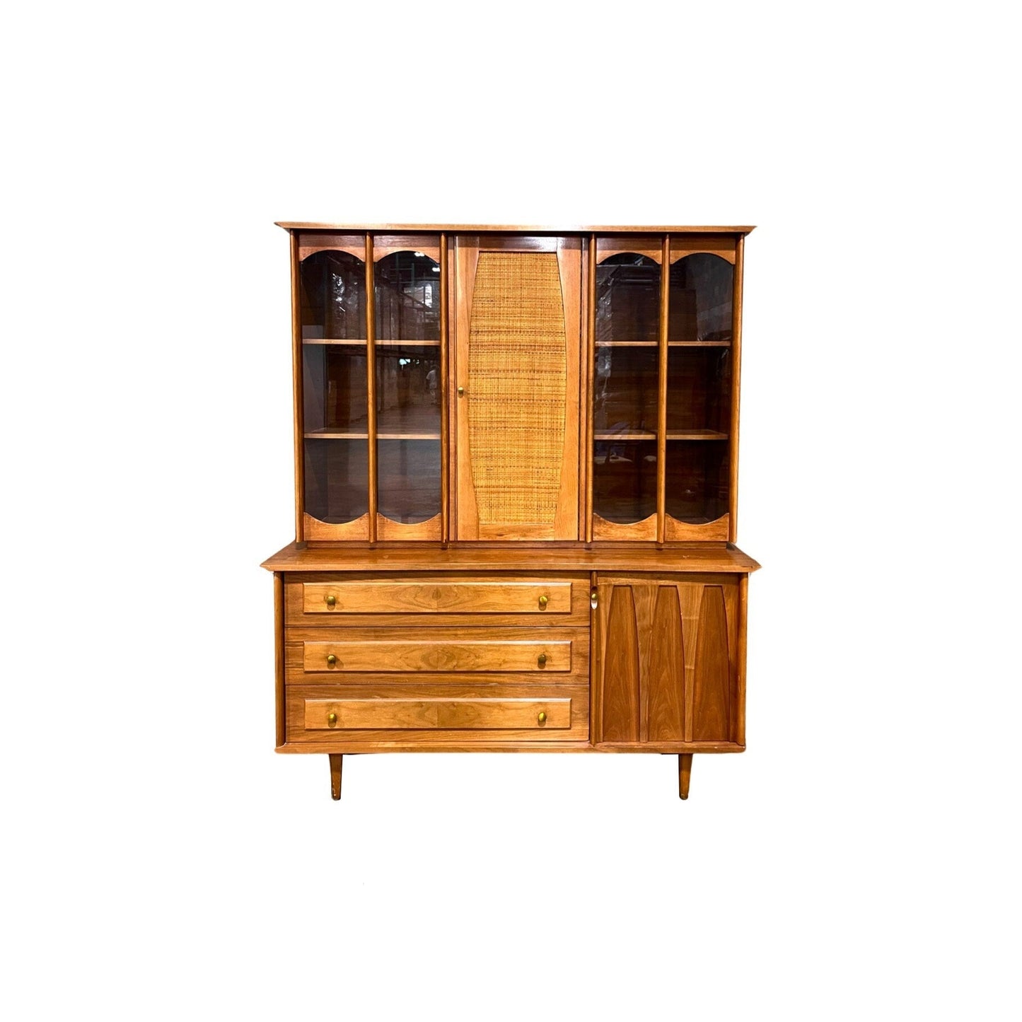 Young Manufacturing Mid Century Modern Two-Piece China Cabinet Hutch - Full View