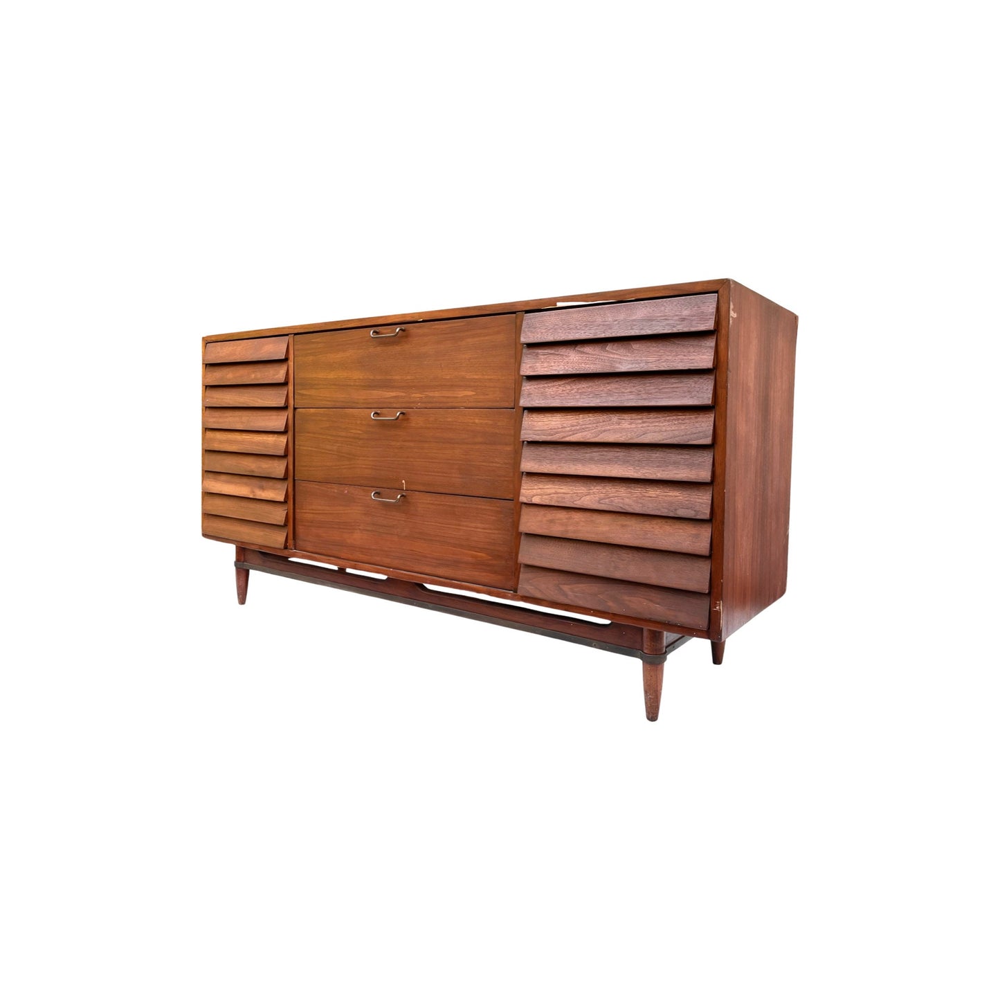 Merton Gershun 'Dania' Walnut Triple Dresser - 1960s Vintage Mid Century Modern