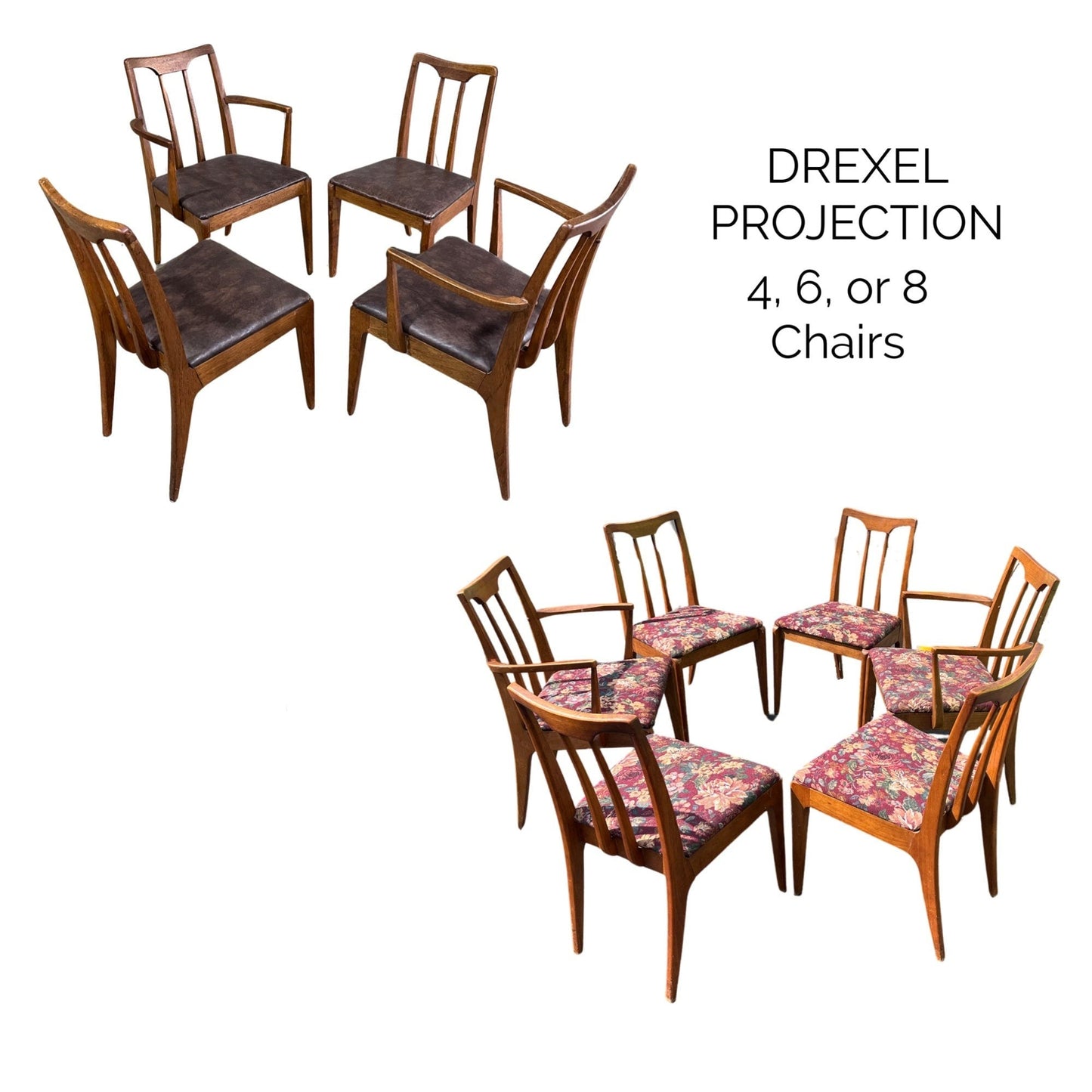 4, 6, or 8 John Van Koert for Drexel Projection Mid Century Modern Dining Chairs c. 1960s