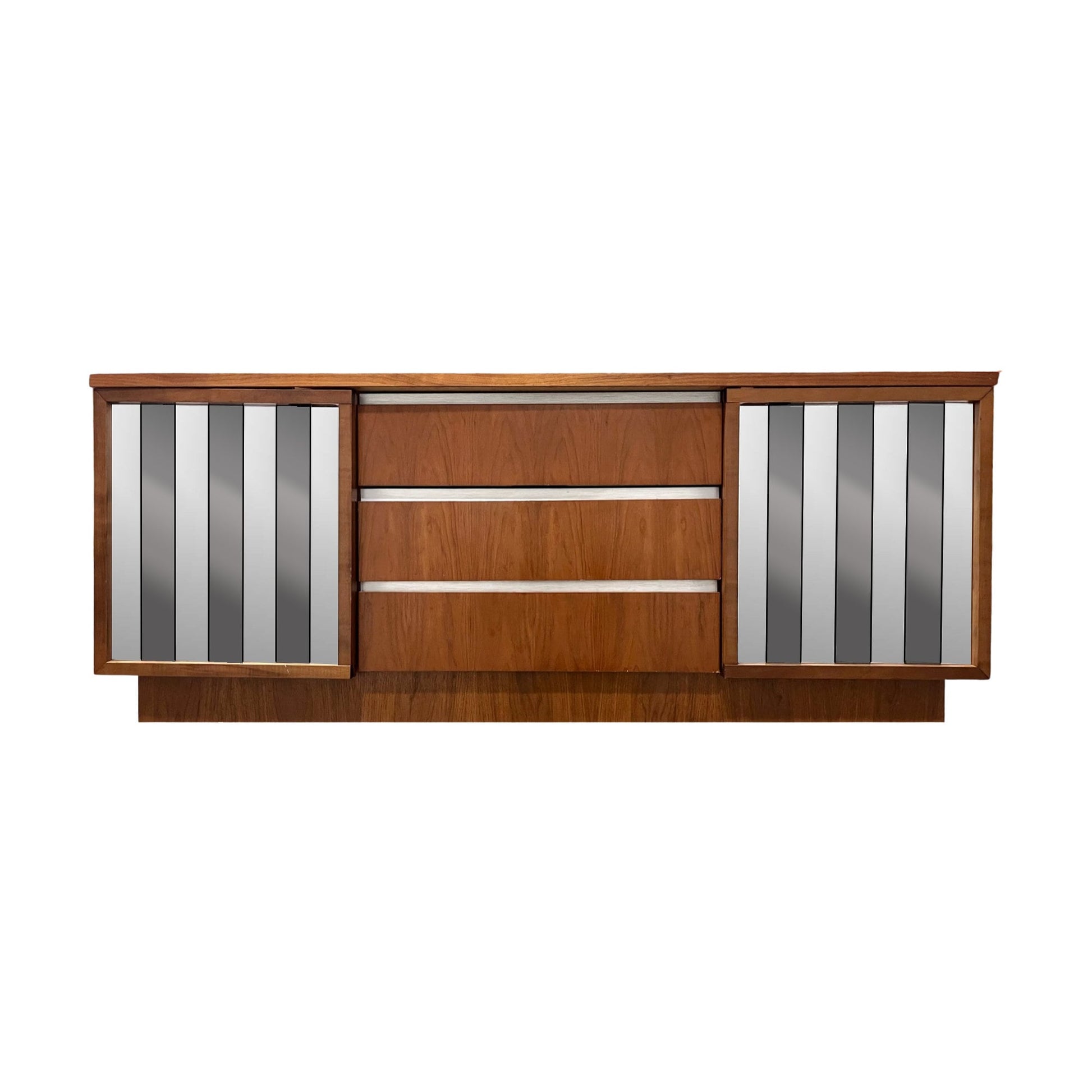 Mid-century modern 9-drawer Lowboy dresser, reflecting Paul Evans' style.