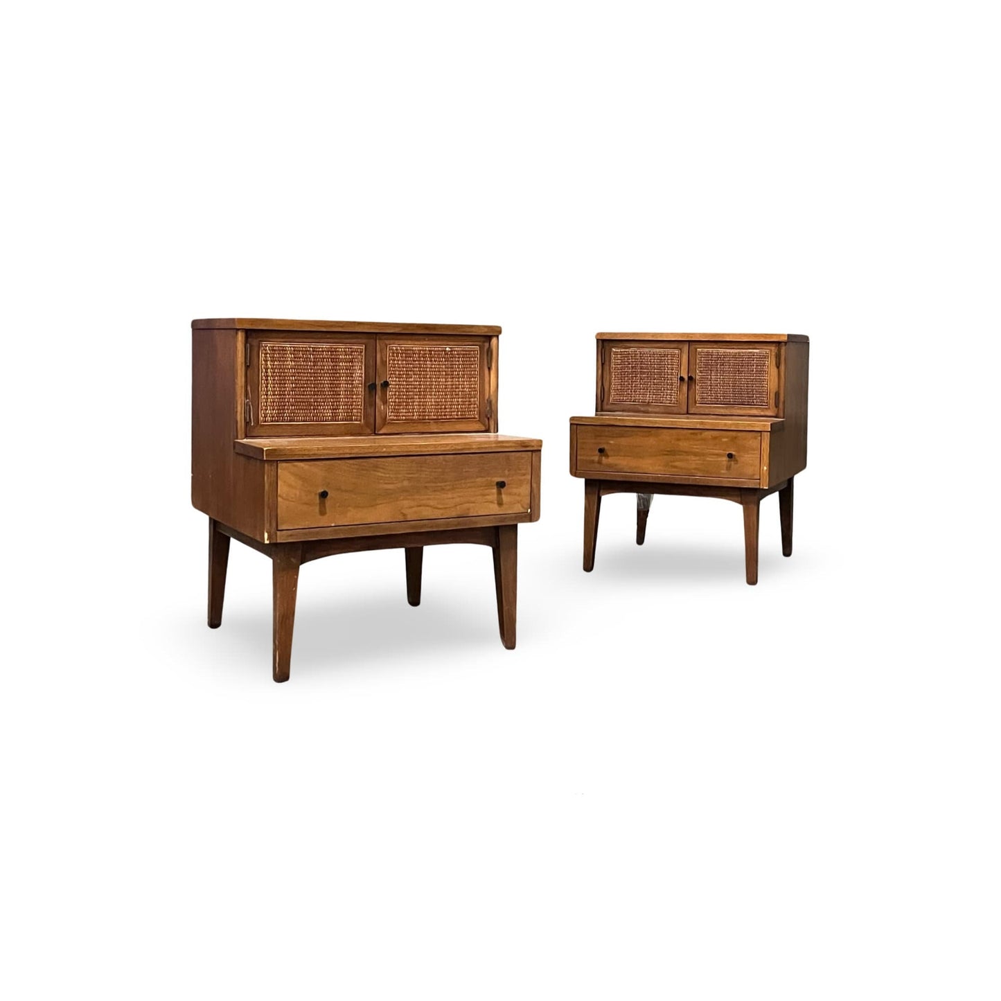 Pair of 1960s Mid-century Modern nightstands with two-tier step design.