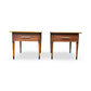 Mid Century Modern oak and walnut end tables with elegant metal pulls.