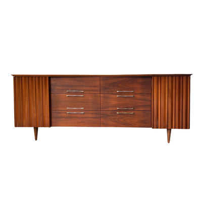 United Furniture style Mid Century Modern Quad 12 Drawer Lowboy Dre... — brass construction, front view