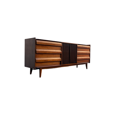 Lane First Edition Vintage Mid Century Modern Brutalist Lowboy Dres... — walnut construction, front view