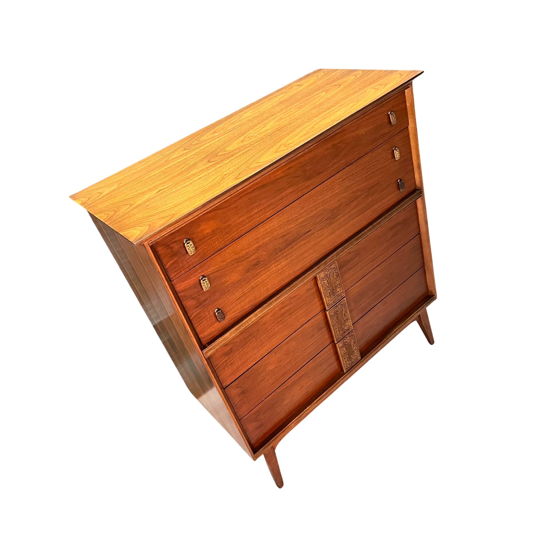 Bassett Mayan Mid Century Modern Highboy Vintage Dresser c